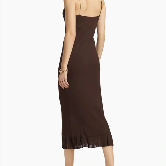 Reformation Suki Pleated Hem Midi Dress brown